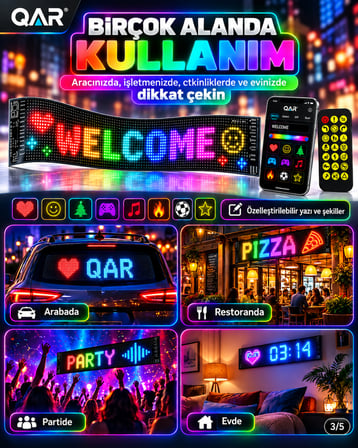 LED Matrix Panel Bluetooth Telefon Kontrollü Programlanabilir Yazı Resim Animasyon Gösteren RGB LED Ekran Panosu