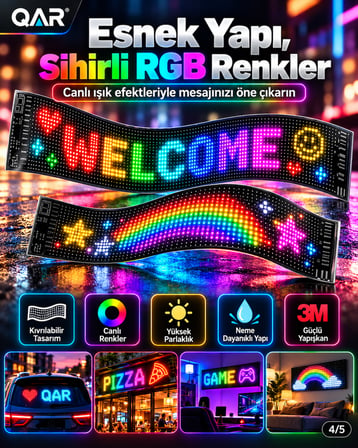 LED Matrix Panel Bluetooth Telefon Kontrollü Programlanabilir Yazı Resim Animasyon Gösteren RGB LED Ekran Panosu