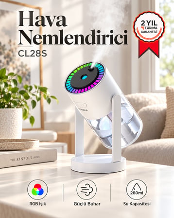 Yıldızlı Gökyüzü Projeksiyonlu Hava Nemlendirici Araç İçi Ofis Uyumlu RGB Işıklı Döner Başlıklı Taşınabilir Buhar Makinesi [280 ml]