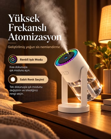 Yıldızlı Gökyüzü Projeksiyonlu Hava Nemlendirici Araç İçi Ofis Uyumlu RGB Işıklı Döner Başlıklı Taşınabilir Buhar Makinesi [280 ml]