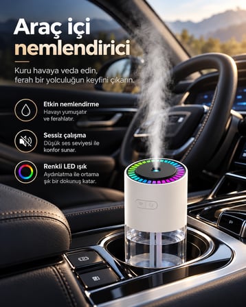 Yıldızlı Gökyüzü Projeksiyonlu Hava Nemlendirici Araç İçi Ofis Uyumlu RGB Işıklı Döner Başlıklı Taşınabilir Buhar Makinesi [280 ml]
