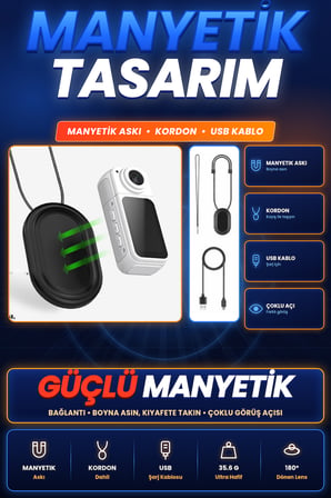 Blue Inter Smart Panora Aksiyon Kamera Döner Lensli Ekranlı Taşınabilir Vlog Kamerası Mini Spor Kamerası