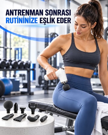 8 Başlıklı Şarjlı Masaj Tabancası Kablosuz Derin Doku Kas Masaj Aleti Taşınabilir Sporcu Masaj Cihazı Beyaz