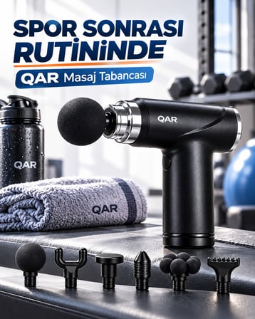 QAR Masaj Tabancası 6 Başlıklı Derin Doku Kas Masaj Aleti Sessiz Çalışan Şarjlı Taşınabilir Sporcu Masaj Cihazı Siyah