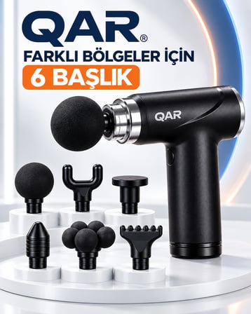 QAR Masaj Tabancası 6 Başlıklı Derin Doku Kas Masaj Aleti Sessiz Çalışan Şarjlı Taşınabilir Sporcu Masaj Cihazı Siyah