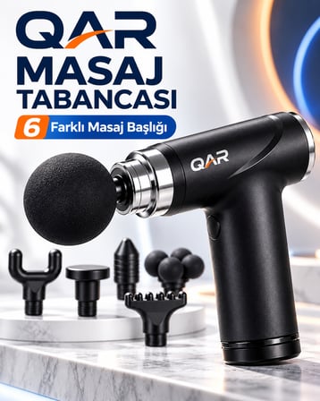 QAR Masaj Tabancası 6 Başlıklı Derin Doku Kas Masaj Aleti Sessiz Çalışan Şarjlı Taşınabilir Sporcu Masaj Cihazı Siyah
