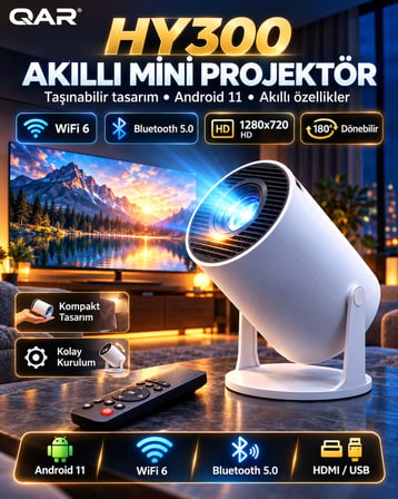 LED Multimedya Projeksiyon Cihazı HDMI USB Girişli Yüksek Parlaklık Kaplamalı Lens Ev Sineması Taşınabilir Projektör [Full HD Destekli]