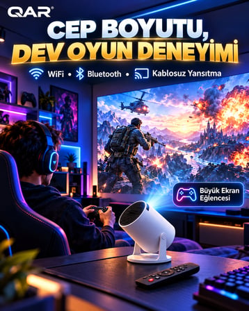 LED Multimedya Projeksiyon Cihazı HDMI USB Girişli Yüksek Parlaklık Kaplamalı Lens Ev Sineması Taşınabilir Projektör [Full HD Destekli]