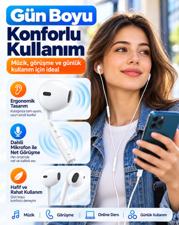 Type-C Girişli Kablolu Kulaklık Mikrofonlu Kulak İçi Kulaklık [Ses Kontrol Tuşlu] Telefon Tablet Uyumlu USB-C Kulaklık
