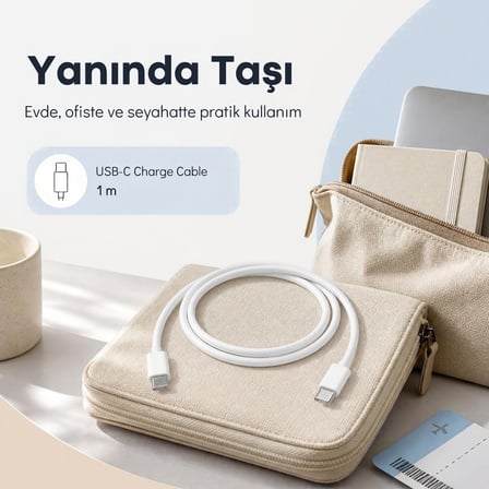 USB-C to USB-C Örgülü Hızlı Şarj ve Data Kablosu 1 Metre [60W] Telefon Tablet Notebook Uyumlu Type-C Kablo Beyaz