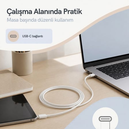 USB-C to USB-C Örgülü Hızlı Şarj ve Data Kablosu 1 Metre [60W] Telefon Tablet Notebook Uyumlu Type-C Kablo Beyaz