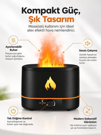 Ls 01 Alev Efektli Aroma Terapi Hava Nemlendirici 2 Litre Üstten Su Dolumlu Sessiz Buhar Makinesi Ofis Yatak Odası Dekoratif Nemlendirici