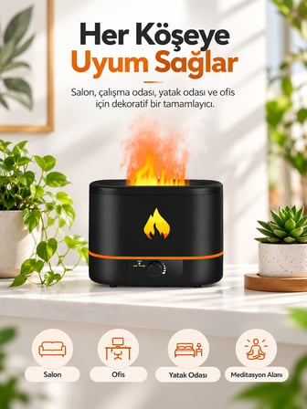 Ls 01 Alev Efektli Aroma Terapi Hava Nemlendirici 2 Litre Üstten Su Dolumlu Sessiz Buhar Makinesi Ofis Yatak Odası Dekoratif Nemlendirici