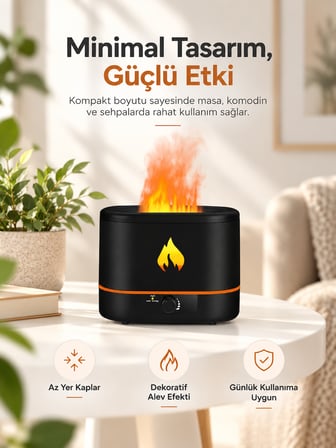 Ls 01 Alev Efektli Aroma Terapi Hava Nemlendirici 2 Litre Üstten Su Dolumlu Sessiz Buhar Makinesi Ofis Yatak Odası Dekoratif Nemlendirici
