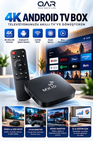 MX10-5G Android TV Box 4K Ultra HD Wi-Fi HDMI USB Ethernet Bağlantılı Akıllı TV Kutusu Medya Oynatıcı