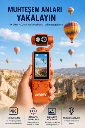 Kalobee Pocket3 Pro 4K Ultra HD El Tipi Kamera 180° Döner Başlıklı Otofokus Vlog Kamerası Dokunmatik Ekranlı Cep Kamerası