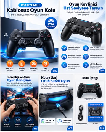Doubleshock Ps 4 Kablosuz Joystick Tablet Telefon Pc Uyumlu Titreşimli Oyun Kolu 1 Adet