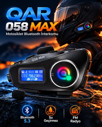 Q58-Max Motosiklet Kask Bluetooth Kulaklık İnterkomlu LCD Ekranlı Su Geçirmez Gürültü Önleyici Kablosuz Kask İçi Kulaklık
