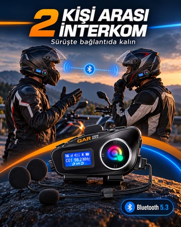 Q58-Max Motosiklet Kask Bluetooth Kulaklık İnterkomlu LCD Ekranlı Su Geçirmez Gürültü Önleyici Kablosuz Kask İçi Kulaklık