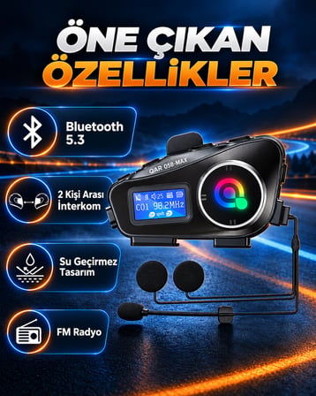 Q58-Max Motosiklet Kask Bluetooth Kulaklık İnterkomlu LCD Ekranlı Su Geçirmez Gürültü Önleyici Kablosuz Kask İçi Kulaklık