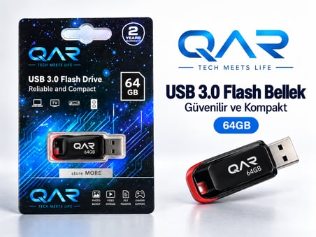 QAR Usb Flash Bellek Kompakt 64 GB USB 3.0 Garantili Güvenli