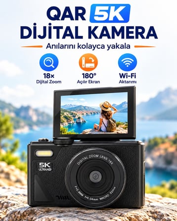 5k 75mp Hd Dijital Kamera 18x Dijital Zoom, Flaşlı,3.0 İnç Ekranlı Fotoğraf Makinesi