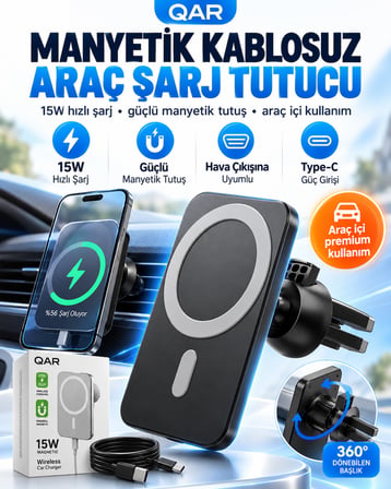 15W Manyetik Kablosuz Araç Şarj Cihazı Havalandırma Izgarasına Takılan Güçlü Mıknatıslı Telefon Tutucu Araç İçi Kablosuz Şarj Standı