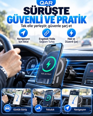 15W Manyetik Kablosuz Araç Şarj Cihazı Havalandırma Izgarasına Takılan Güçlü Mıknatıslı Telefon Tutucu Araç İçi Kablosuz Şarj Standı