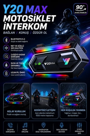 Motosiklet Kask Bluetooth Kulaklık Mikrofonlu Su Geçirmez Gürültü Önleyici RGB Işıklı Kablosuz Kask İçi Kulaklık [İnterkomlu]