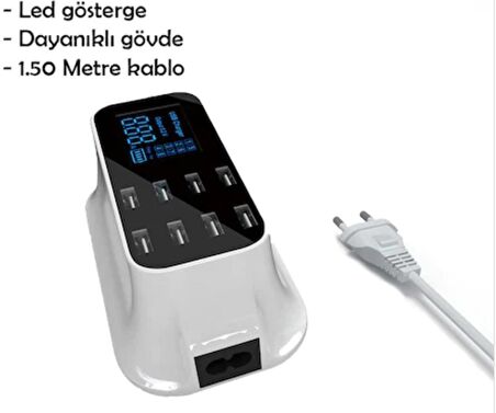 QASUL  8 Port Çoklu Usb Led Göstergeli Şarj Doldurma Istasyonu Akım Priz 8port