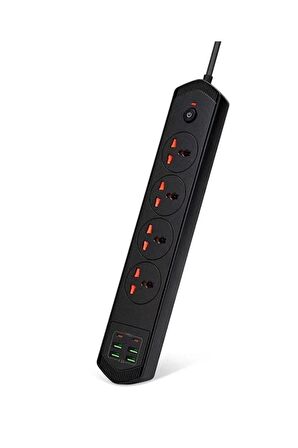 QASUL 10 Girişli 4+4 USB + 2 Type-C Çoklu Priz 2 M Kablolu Akım Korumalı Anahtarlı Uzatma Grup Priz 3000w