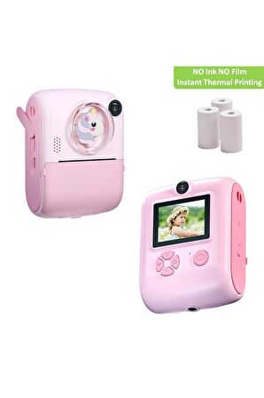 QASUL Anlık Termal Yazıcılı Dijital Çocuk Kamerası 2.0 Inç Hd 1080P Instant Photo Printer Camera Pembe