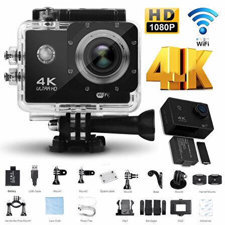 QASUL 4k Ultra Hd 170 Derece Wifi Li Aksiyon Kamera Full Aparat Wifi Desteği