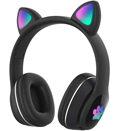 QASUL Kedi Kulak Rgb LED Işıklı Kablosuz Bluetooth Kulaklık Mikronlu Hafıza Kartı Girişli Kedi Kulaklık Kedikulaklık