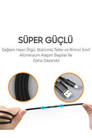 qasul Yeni Nesil Samsung Girişli Hasır Örgü Tasarım Dayanıklı Kopmaz Bükülmez Şarj Kablosu Şarjkablosuiphone-samsun-