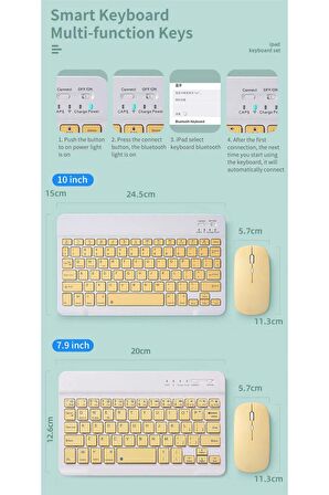 QASUL Tüm Cihazlara Uyumlu Akıllı Taşınabilir Şarj Edilebilir Kablosuz Bluetooth Klavye ve Mause Seti