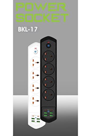 QASUL 10 Girişli 4+4 USB + 2 Type-C Çoklu Priz 2 M Kablolu Akım Korumalı Anahtarlı Uzatma Grup Priz 3000w
