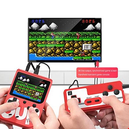 QASUL Sup Retro Gameboy Oyun Konsolu Mini Atari 2 Oyunculu Kırmızı