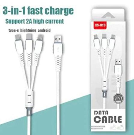 QASUL HIZLI ŞARJ 3LÜ USB TYPE -C+LOS+MİCRO( BEYAZ DERİ KABLO )