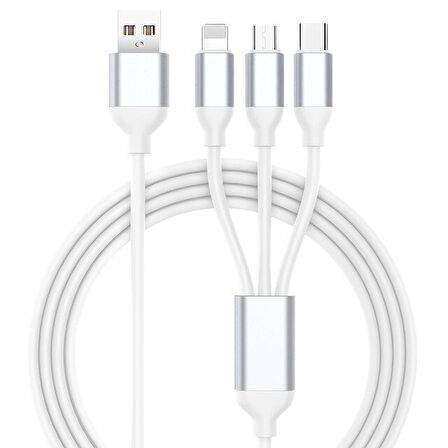 QASUL HIZLI ŞARJ 3LÜ USB TYPE -C+LOS+MİCRO( BEYAZ DERİ KABLO )
