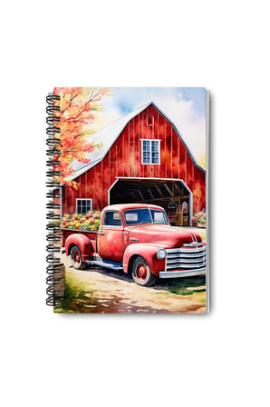 Vintage Araba Çiftlik Tasarım Tel Spiralli A5 Çizgisiz 4'lü Hatıra, Anı, Okul Defter Seti