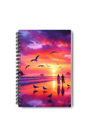 Deniz Günbatımı Sunset Tasarım Tel Spiralli A5 Çizgisiz 4'lü Hatıra, Anı, Okul Defter Seti