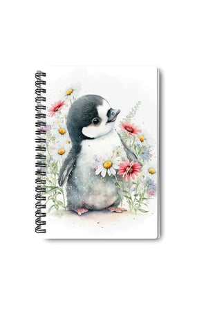 Sevimli Penguen Tasarım Tel Spiralli A5 Çizgisiz 4'lü Hatıra, Anı, Okul Defter Seti