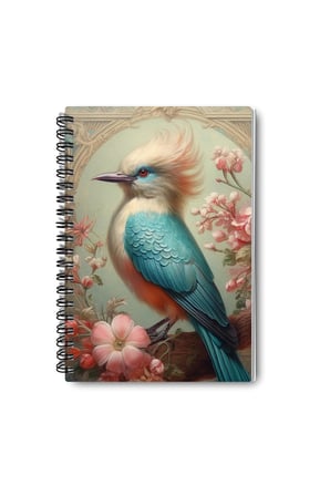 Vintage Kuş Temalı No:1 Tasarım Tel Spiralli A5 Çizgisiz 4'lü Hatıra, Anı, Okul Defter Seti