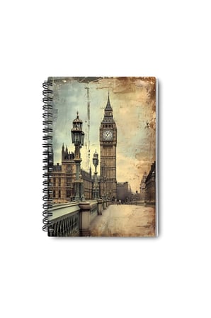 Vintage Londra Tasarım Tel Spiralli A5 Çizgisiz 4'lü Hatıra, Anı, Okul Defter Seti