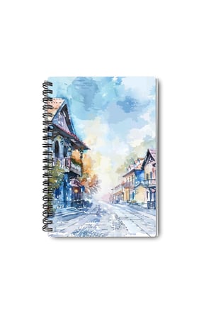 Vintage Sonbahar Şehir Temalı Tasarım Tel Spiralli A5 Çizgisiz 4'lü Hatıra, Anı, Okul Defter Seti