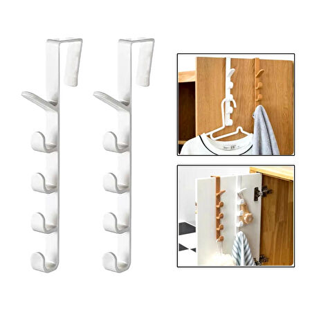 Microcase Taşınabilir Kapı Arkası Dikey 5 Kancalı Takı Eşya Çanta Şapka Kıyafet Askısı - KAHVERENGİ AL4833 2 Adet