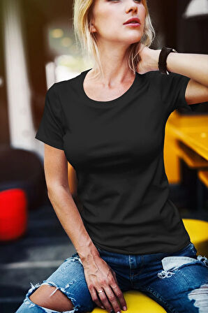 %100 Pamuklu Siyah Kadın Street Style T-Shirt