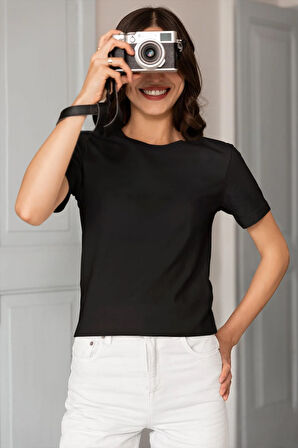 %100 Pamuklu Siyah Kadın Erkek Unisex Essential T-Shirt