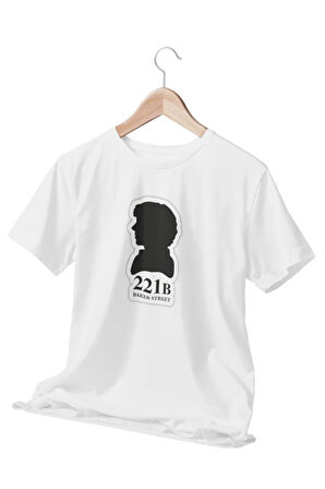 Sherlock Baker Street 221B Baskılı Sevgili Arkadaşa Hediyelik Beyaz Unisex T-Shirt